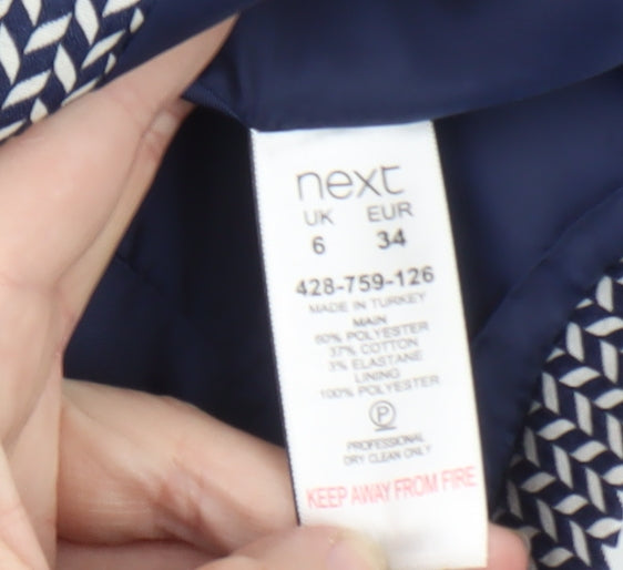 Next Women’s Blue Geometric Blazer Size 6 Tailored Single-Breasted Jacket