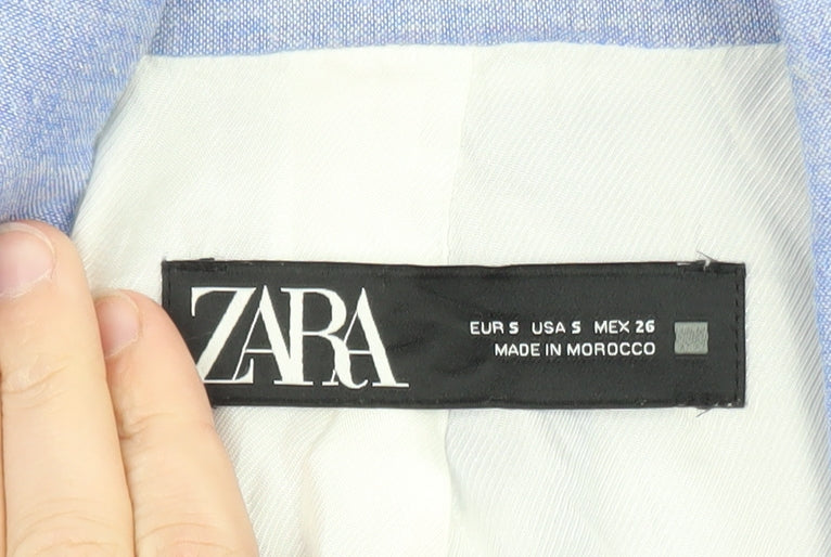 Zara Women Blue Linen Blend Single-Breasted Blazer Size 8
