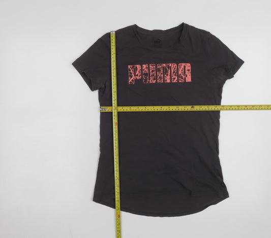 Puma Womens Black Graphic Logo T-Shirt Size 8 Slim Fit