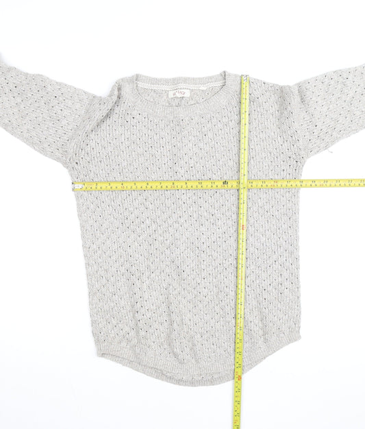 Fat Face Women’s Grey Open-Knit Cotton Blend Jumper Size 8