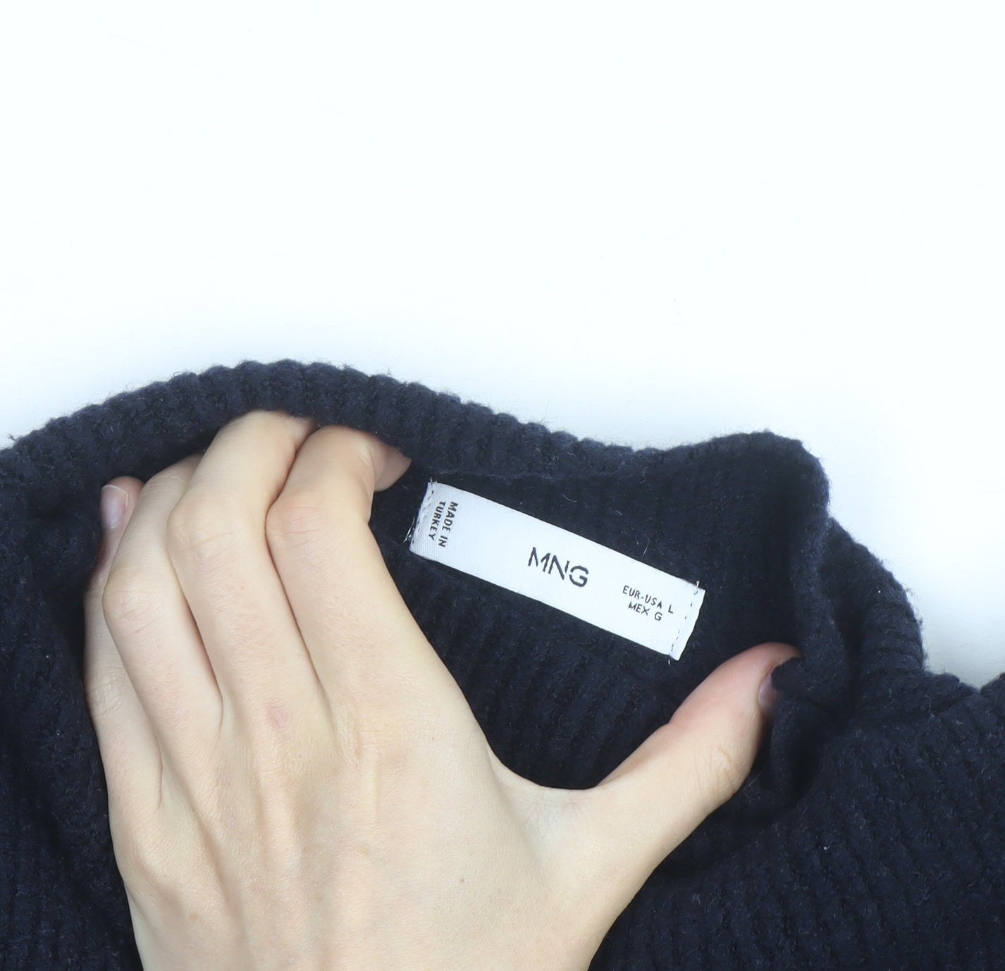 MNG Women Navy Blue Mock Neck Wool Blend Jumper Size L