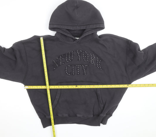 Hollister Men's Black Studded New York City Pullover Hoodie S Relaxed Fit