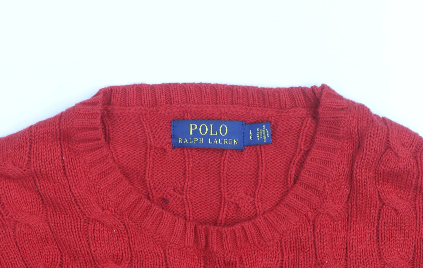 Ralph Lauren Womens Red Cable Knit Cotton Pullover Jumper Size L