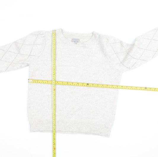 Oliver Bonas Women’s Beige Knit Argyle Puff Sleeve Jumper Size 10