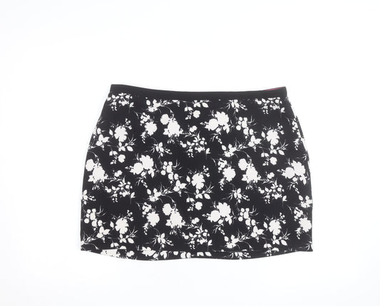 Oasis Womens Black Floral Short Pencil Skirt Size 16