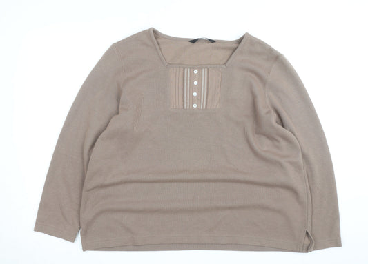 BM Collection Womens Beige Henley Jumper L Long Sleeve Cotton Blend