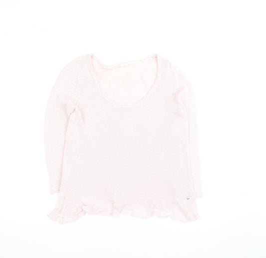 White Stuff Women's Pink Lightweight Scoop Neck Knit Jumper M