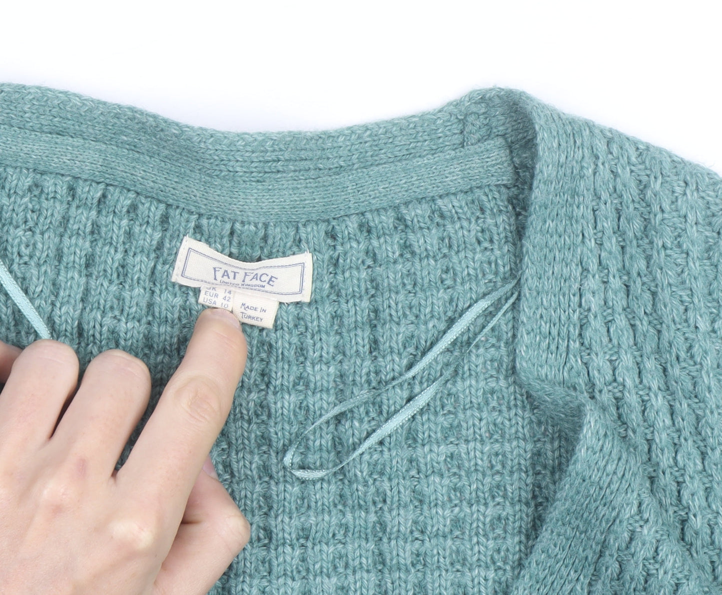 Fat Face Women’s Green Chunky Knit V-Neck Cardigan Size 14