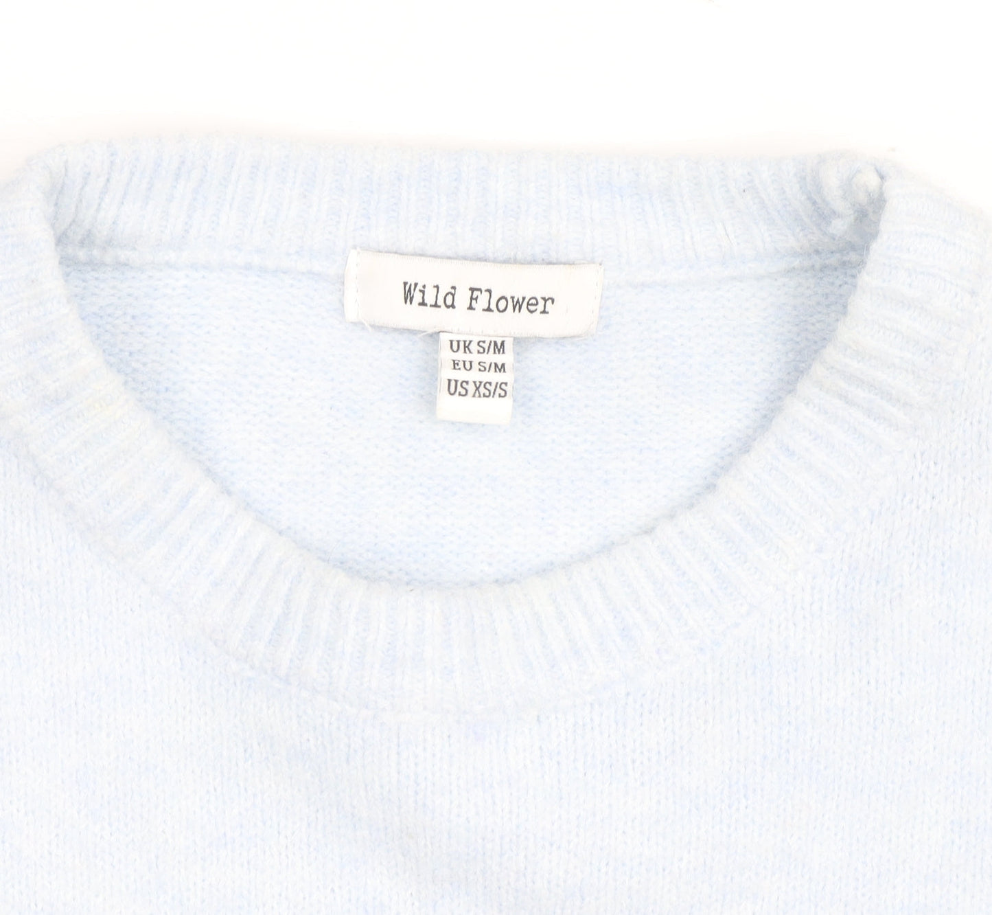 Wild Flower Women's Blue Beaded Bow Knit Pullover Jumper S/M