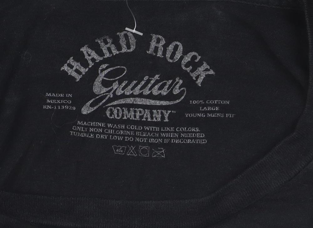Hard Rock Cafe Men's Black Graphic T-Shirt Large Cotton Music Theme