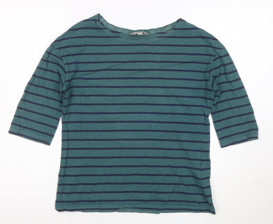 Mountain Warehouse Women Green Striped 3/4 Sleeve Cotton T-Shirt UK 8