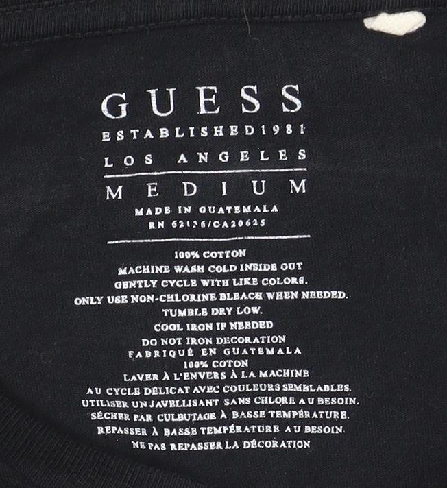Guess Men's Black Long Sleeve Logo Cotton T-Shirt Medium