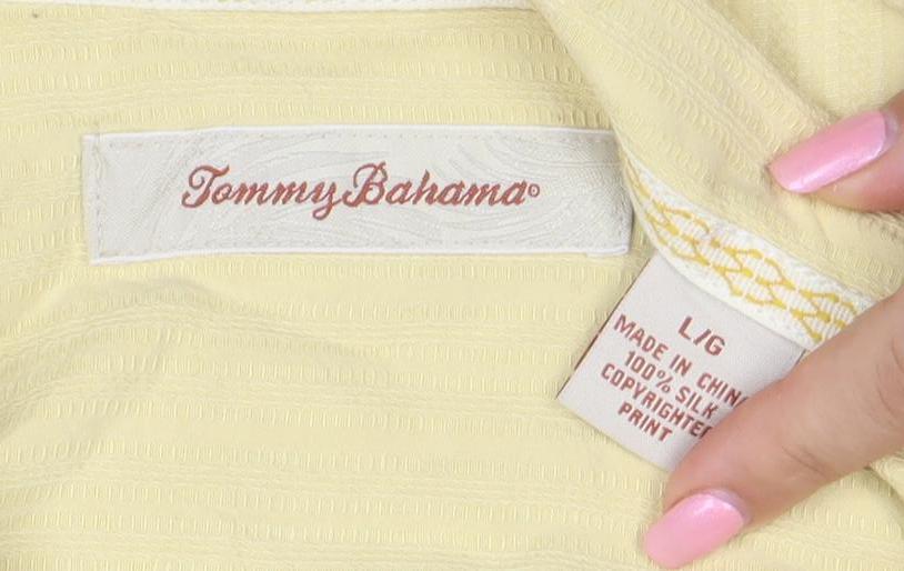 Tommy Bahama Men's Beige Silk Hawaiian Floral Short Sleeve Shirt L