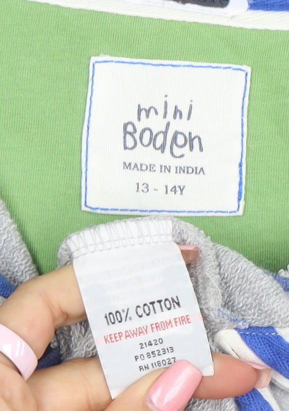 Mini Boden Boys Grey Blue Striped 1/2 Zip Sweatshirt 13-14 Years Cotton