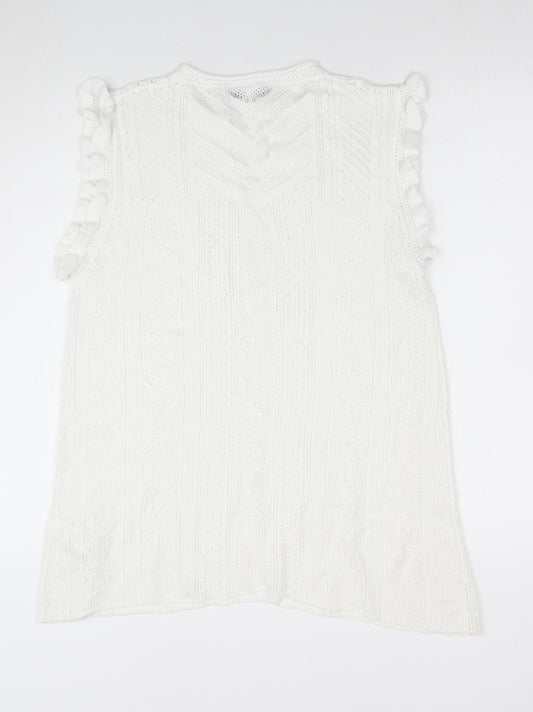 Next Women’s White Sleeveless Knit Ruffle Hem Tunic Blouse Size 16