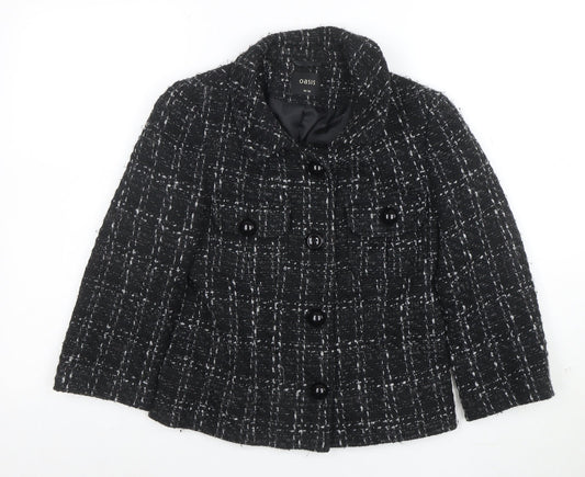 Oasis Women's Black Tweed Button Up Short Jacket Size 10