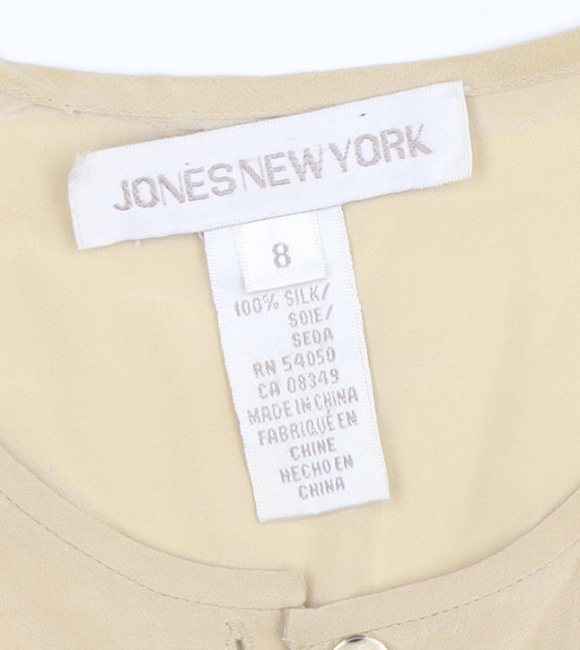 Jones New York Womens Beige Silk Short Sleeve Button-Up Shirt Size 8