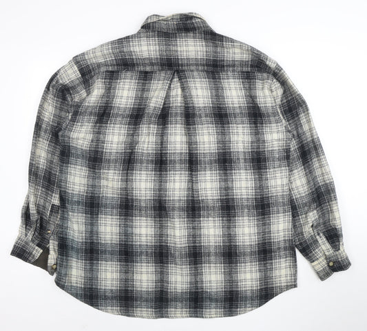 Sierra Pacific Men's Large Black Grey Check Wool Blend Button-Up Shirt