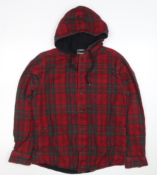 Eddie Bauer Women's Red Check Hooded Flannel Shirt Jacket M