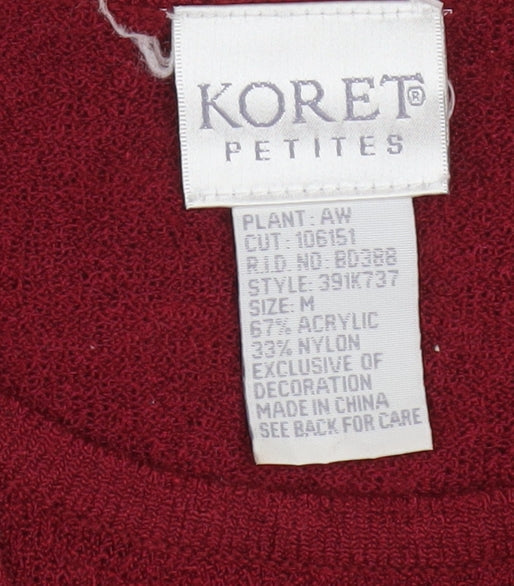 Koret Petites Red Floral Embroidered Knit Cardigan Women’s M Petite