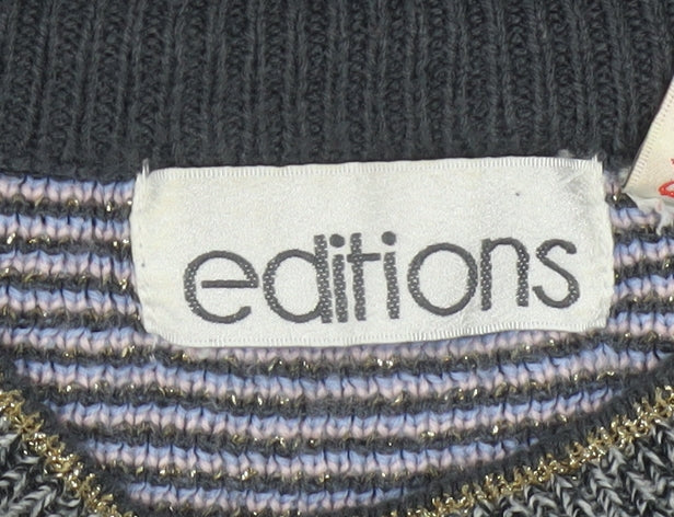 Editions Womens Grey Metallic Knit Bohemian Crew Neck Pullover Jumper One Size