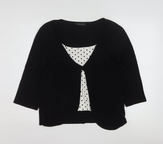 Alex & Co. Womens Black Polka Dot 3/4 Sleeve Viscose Tunic Blouse Size 16