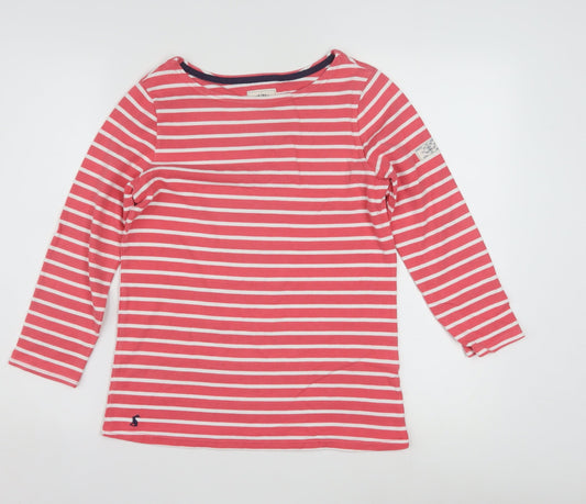 Joules Womens Pink Striped Long Sleeve Boat Neck Cotton Top Size 8
