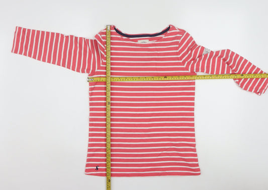 Joules Womens Pink Striped Long Sleeve Boat Neck Cotton Top Size 8