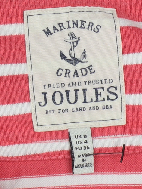 Joules Womens Pink Striped Long Sleeve Boat Neck Cotton Top Size 8