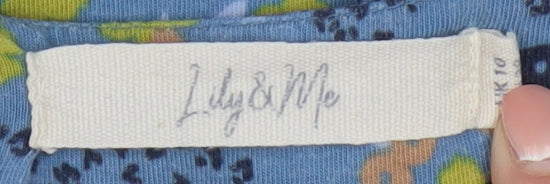 Lily & Me Women's Blue Floral Tunic Top Size 10 Cotton 3/4 Sleeve