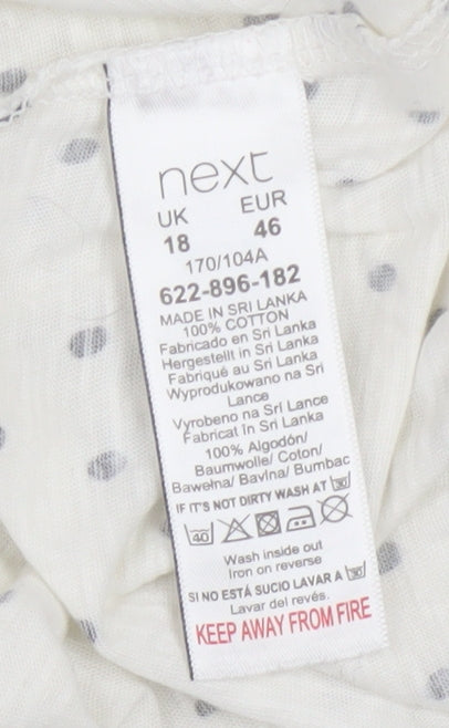 Next Women’s White Polka Dot Cotton Short Sleeve T-Shirt Size 18