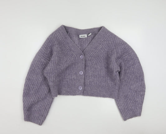 Weekday Women Purple Ribbed Cropped Cardigan XS Wool Blend Knit