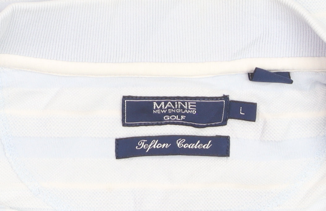 Maine New England Men's Blue Striped Cotton Golf Polo Shirt L