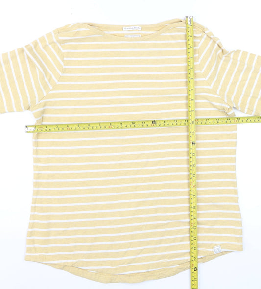 Fat Face Women Yellow Striped Long Sleeve Cotton Breton T-Shirt Size 12
