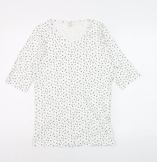Cotton Traders Womens Ivory Polka Dot 3/4 Sleeve V-Neck T-Shirt Size 10