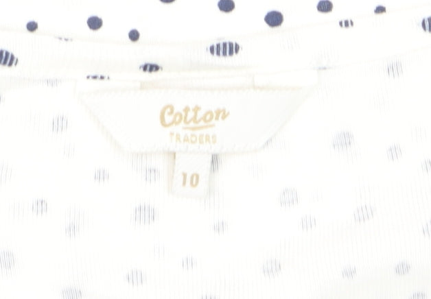 Cotton Traders Womens Ivory Polka Dot 3/4 Sleeve V-Neck T-Shirt Size 10