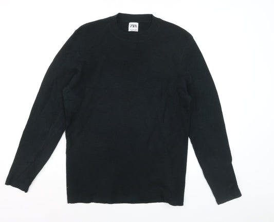 Back view of ZARA Men Black S Knit Crew Neck Long Sleeve jumper