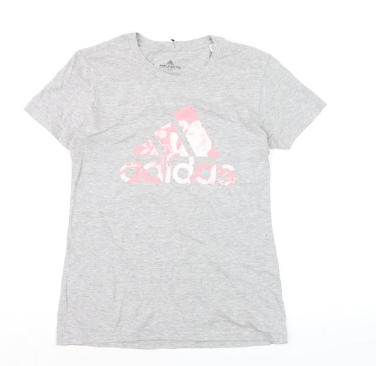 Additional front view of Adidas women’s grey amplifier tee short sleeve t-shirt, size S