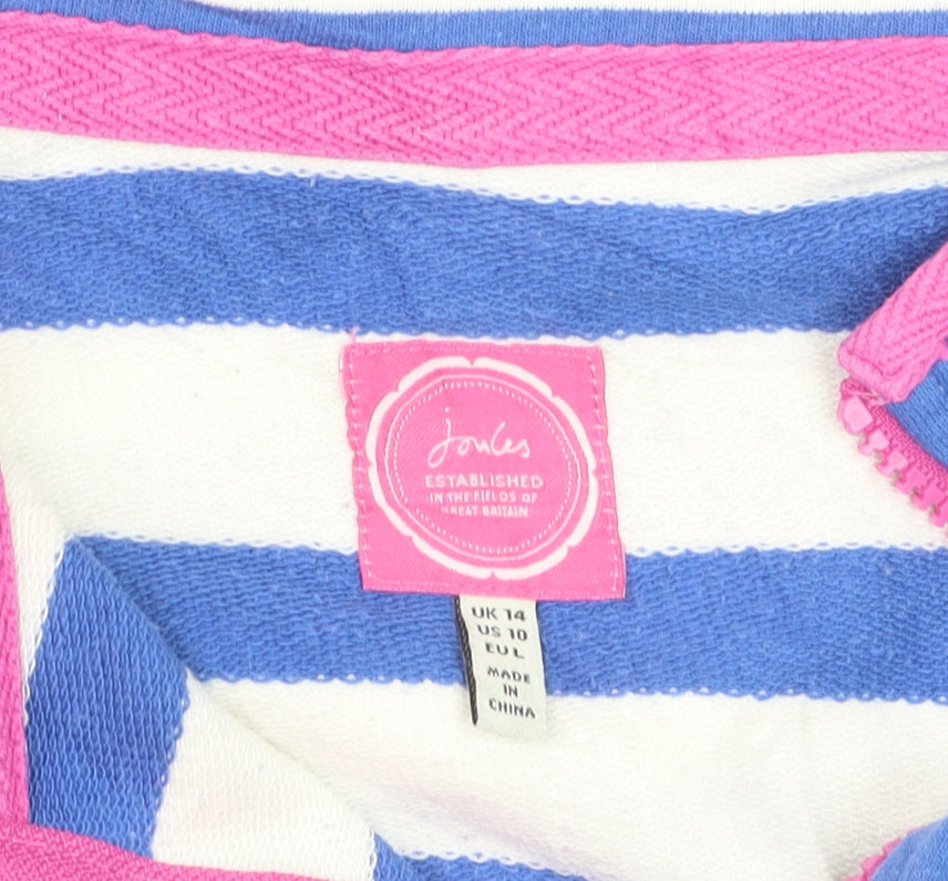 Joules Women's Blue Striped 1/4 Zip Sweatshirt UK 14 Cotton Blend