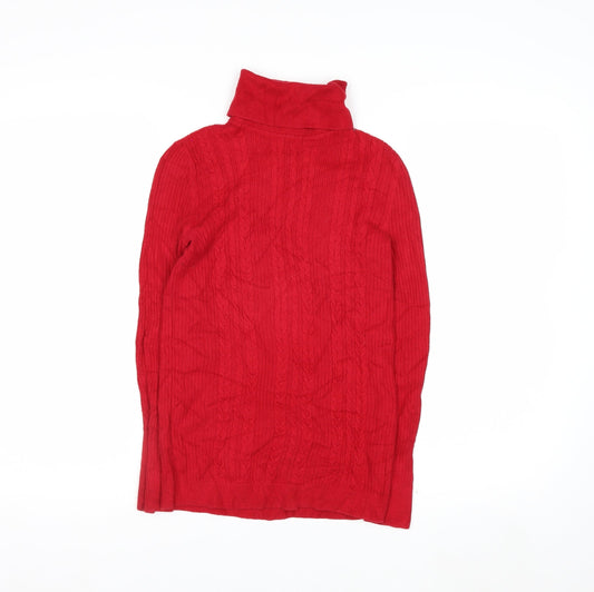 Talbots Women Red Cable-Knit Roll Neck Jumper Petite P Cotton Blend