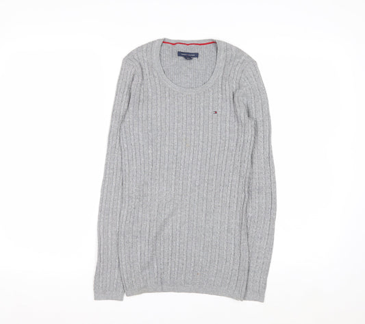 Tommy Hilfiger Women Grey Cable-Knit Jumper XS Classic Crew Neck