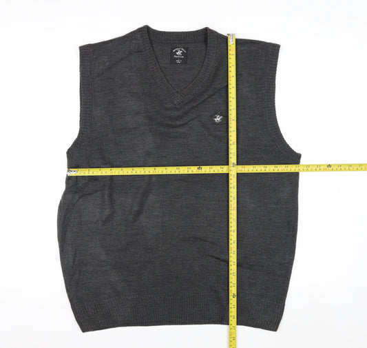 Beverly Hills Polo Club Men's Grey V-Neck Knit Vest L