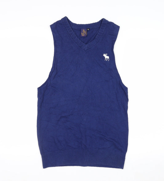 Back view of Beyond Retro Men's Blue XS V-Neck Sleeveless Knit Jumper Vest