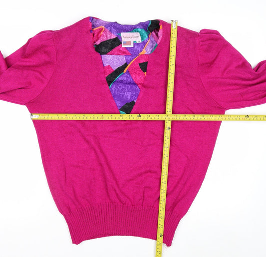 Anthony Sicari Women’s Pink V-Neck Wool Blend Vintage Pullover Jumper Size 14
