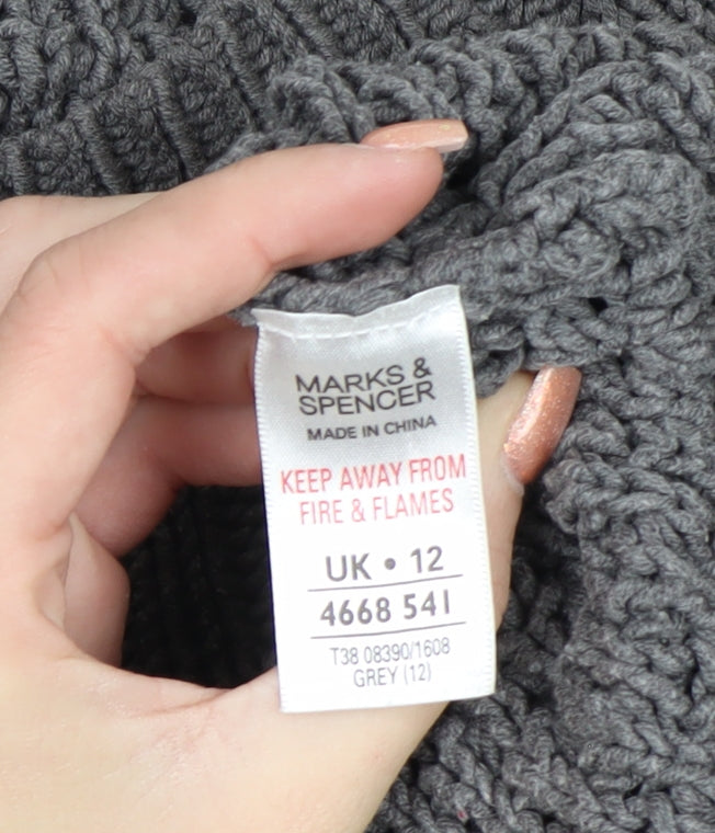 Marks and Spencer Women Grey Size 12 Button Knit Cardigan