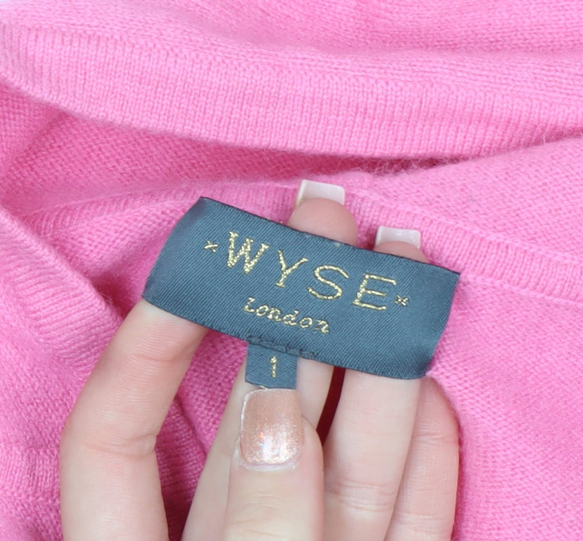 Wyse London Women Pink 100% Cashmere Hooded V-Neck Jumper Size S