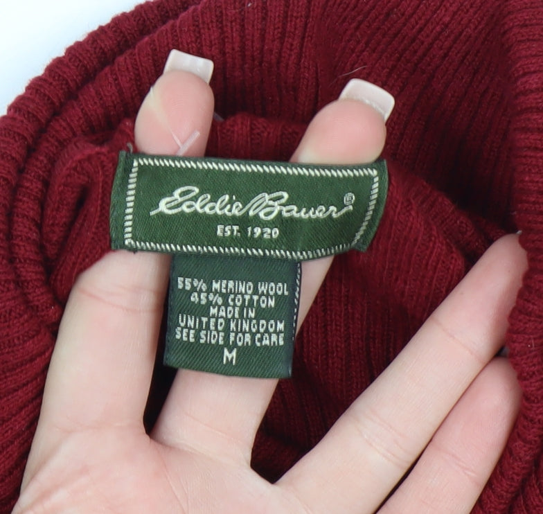 Eddie Bauer Womens Red Roll Neck Merino Wool Blend Jumper Size M