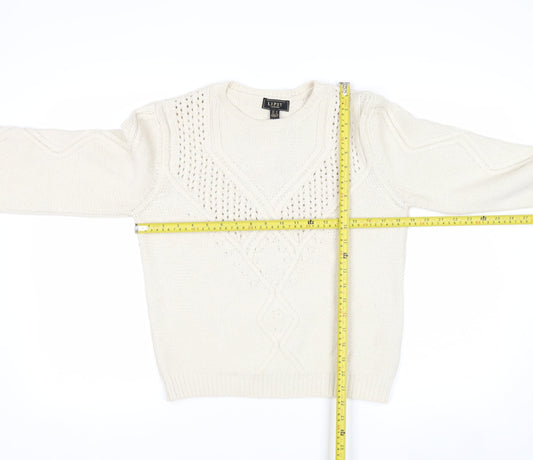 Lipsy Women Ivory Cable Knit Crew Neck Jumper Size 10