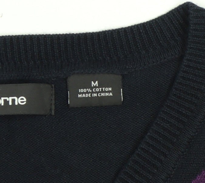 Claiborne Men's Black Purple Argyle Cotton V-Neck Vest M