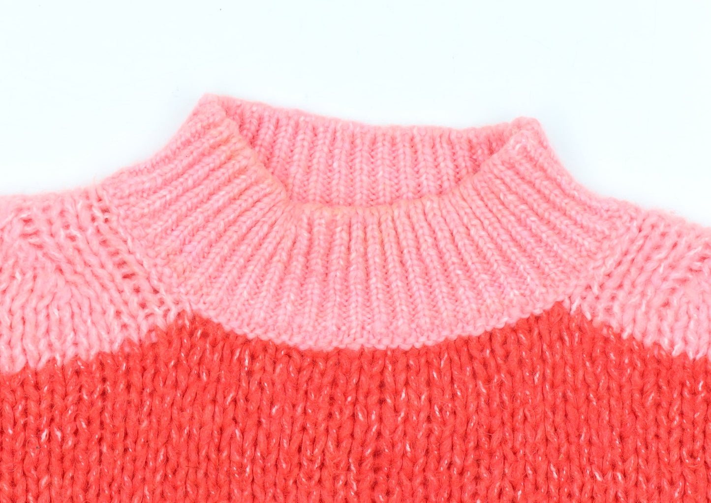 MNG Women Pink Red Striped Chunky Knit Mock Neck Pullover Jumper L